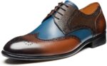 Men's Dress Shoes Two Tone Wingtip Genuine Cowhide Leather Oxford Shoes with Brogue Formal Business Wedding Derby Shoes