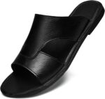 Men's Leather Cutout Slides Sandals Comfortable Lightweight Open Toe Anti-slip Soft bottom Slip On Slippers Summer Outdoor Casual Beach Sandals
