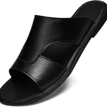 Men's Leather Cutout Slides Sandals Comfortable Lightweight Open Toe Anti-slip Soft bottom Slip On Slippers Summer Outdoor Casual Beach Sandals