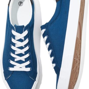 Mens White Canvas Shoes Fashion Low Top Canvas Sneakers Casual Tennis Shoes Lace-Up Walking Shoes for Men